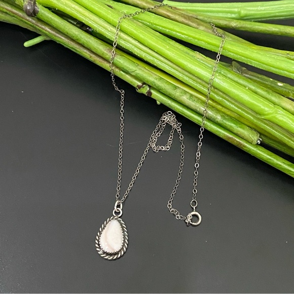 Vintage Native American Sterling Silver Mother Of Pearl Teardrop Pendant Necklac - Picture 1 of 15